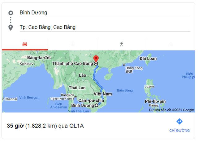 Từ Bình Dương đi Cao Bằng bao nhiêu km