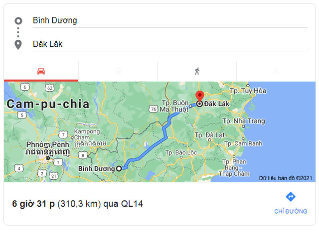 Từ Bình Dương đi Buôn Ma Thuột Đắk Lắk bao nhiêu km
