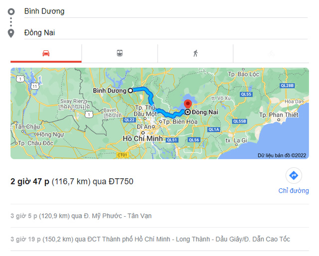 Từ Bình Dương đi Đồng Nai bao nhiêu km