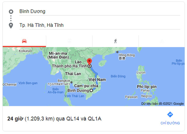 Từ Bình Dương đi Hương Sơn, Kỳ Anh Hà Tĩnh bao nhiêu km