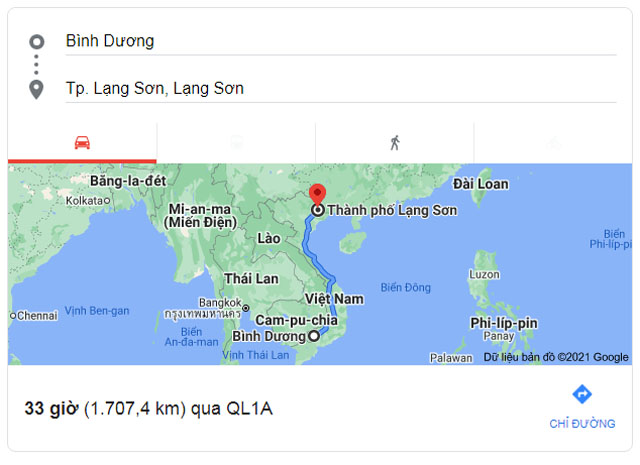 Từ Bình Dương đi Lạng Sơn bao nhiêu km