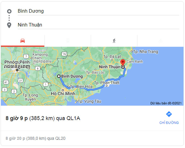 Từ Bình Dương đi Phan Rang Tháp Chàm Ninh Thuận bao nhiêu km