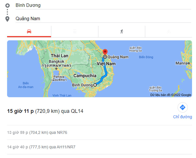 Từ Bình Dương đi Quảng Nam bao nhiêu km