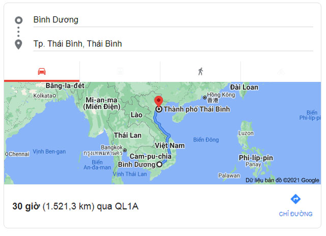 Từ Bình Dương đi Thái Bình bao nhiêu km