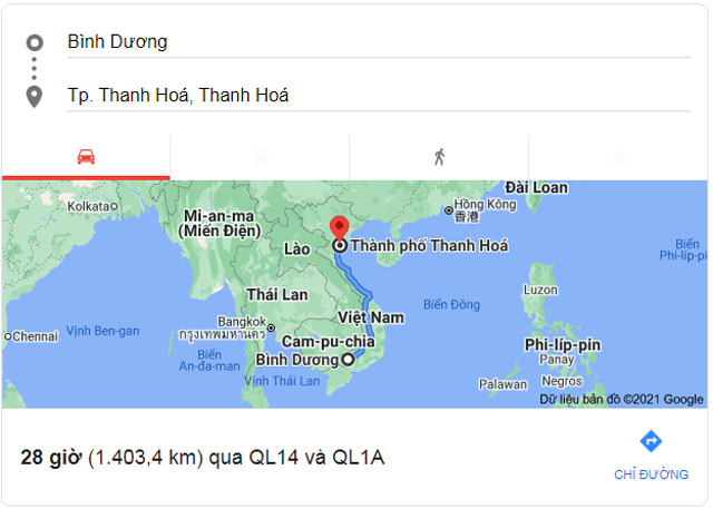 Từ Bình Dương đi Thanh Hóa bao nhiêu km