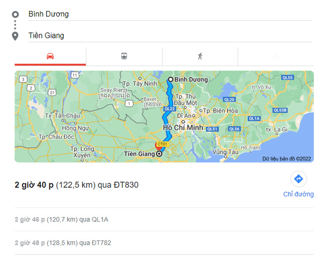 Từ Bình Dương đi Tiền Giang bao nhiêu km
