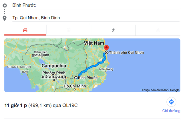 Từ Bình Phước đi Quy Nhơn Bình Định bao nhiêu km