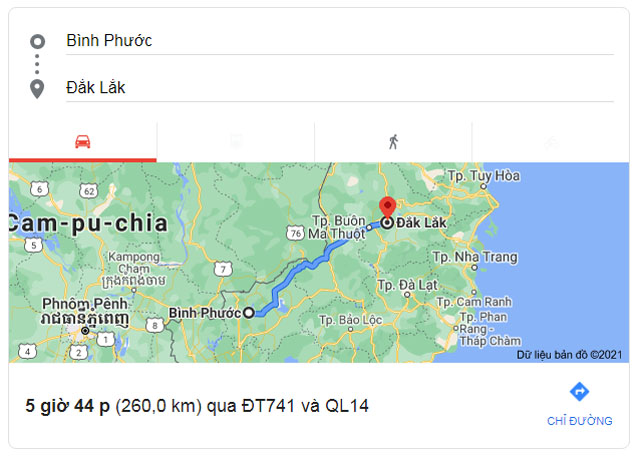 Từ Bình Phước đi Buôn Ma Thuột Đắk Lắk bao nhiêu km