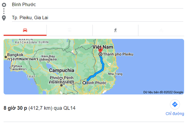 Từ Bình Phước đi Pleiku Gia Lai bao nhiêu km