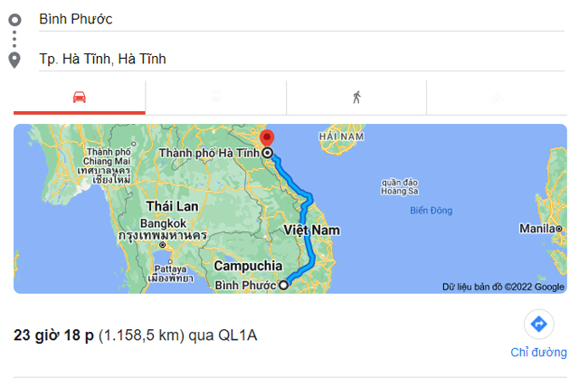 Từ Bình Phước đi Hà Tĩnh bao nhiêu km