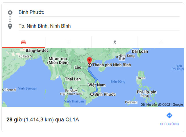 Từ Bình Phước đi Ninh Bình bao nhiêu km