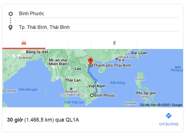 Từ Bình Phước đi Thái Bình bao nhiêu km
