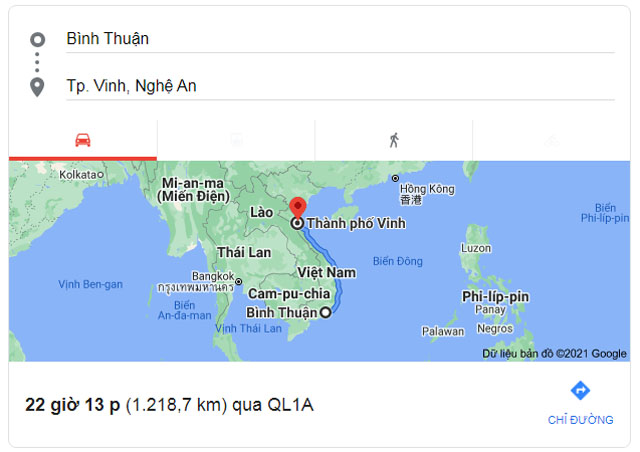 Từ Bình Thuận đi Vinh Nghệ An bao nhiêu km