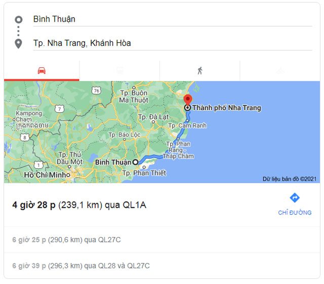 Từ Bình Thuận đi Nha Trang bao nhiêu km