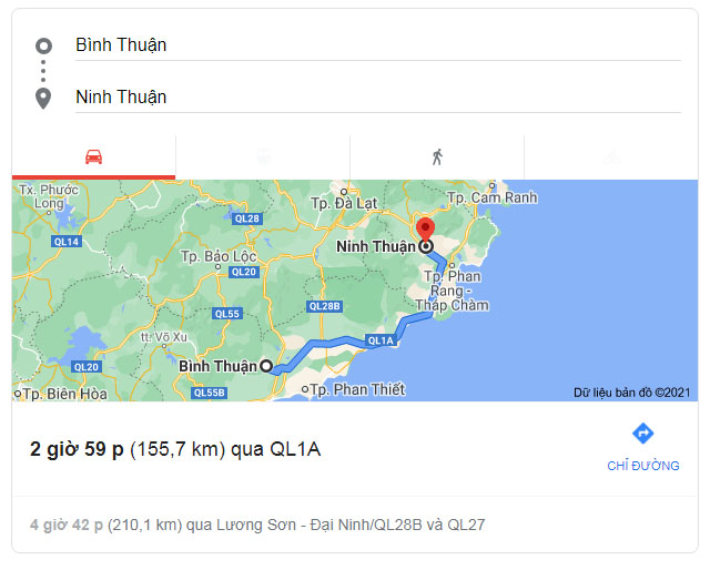 Từ Bình Thuận đi Ninh Thuận bao nhiêu km