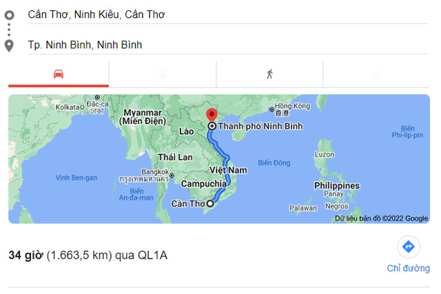 Từ Cần Thơ đi Ninh Bình bao nhiêu km