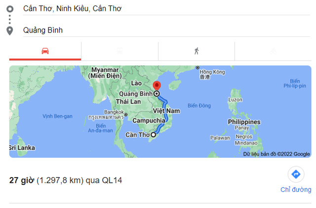 Từ Cần Thơ đi Đồng Hới Quảng Bình bao nhiêu km