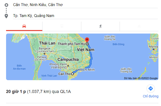 Từ Cần Thơ đi Tam Kỳ Quảng Nam bao nhiêu km