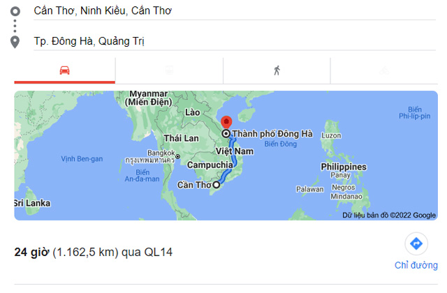 Từ Cần Thơ đi Đông Hà Quảng Trị bao nhiêu km