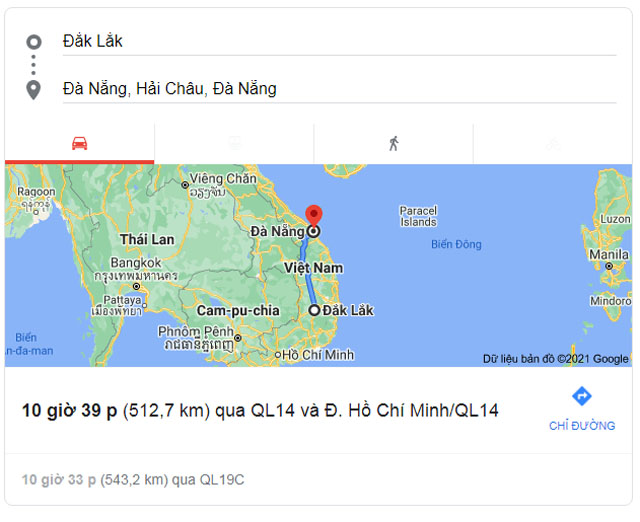 Từ Buôn Ma Thuột Đắk Lắk đi Đà Nẵng bao nhiêu km