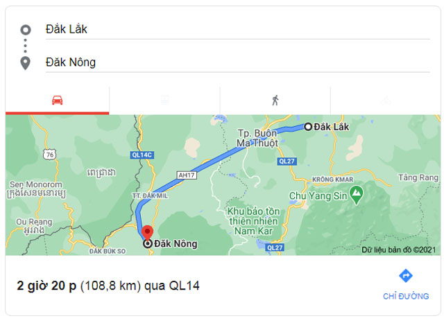 Từ Buôn Ma Thuột Đắk Lắk đi Gia Nghĩa Đắk Nông bao nhiêu km