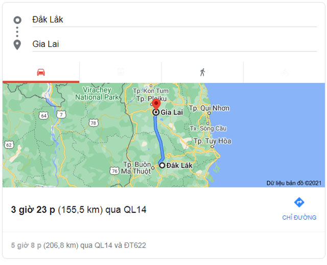 Từ Buôn Ma Thuột Đắk Lắk đi Pleiku Gia Lai bao nhiêu km