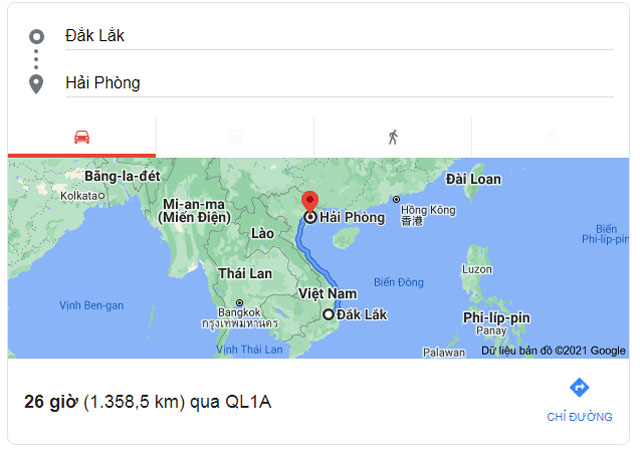 Từ Buôn Ma Thuột Đắk Lắk đi Hải Phòng bao nhiêu km