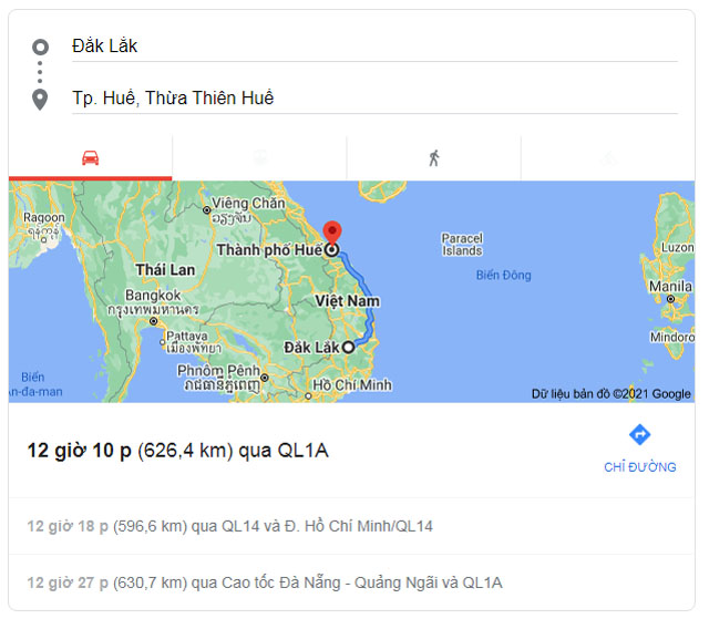 Từ Buôn Ma Thuột Đắk Lắk đi Huế bao nhiêu km