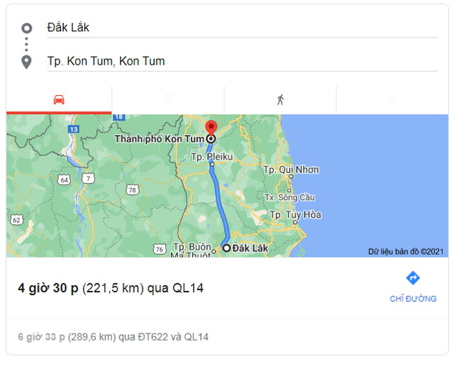 Từ Buôn Ma Thuột Đắk Lắk đi Kon Tum bao nhiêu km