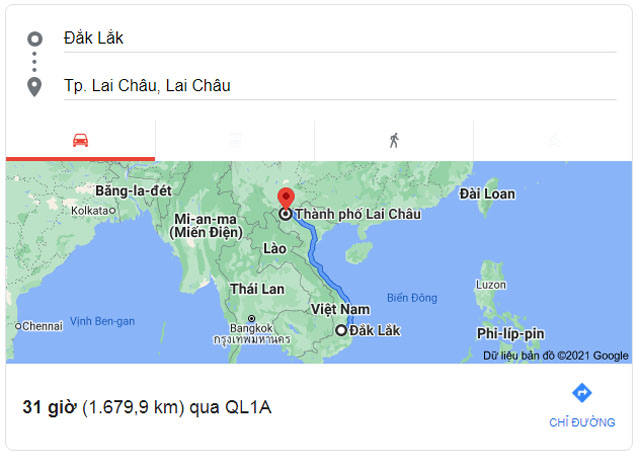 Từ Đắk Lắk đi Lai Châu bao nhiêu km