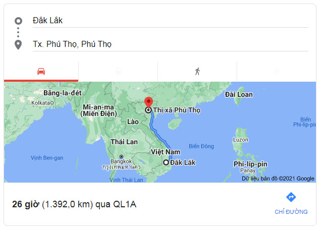 Từ Buôn Ma Thuột Đắk Lắk đi Phú Thọ bao nhiêu km