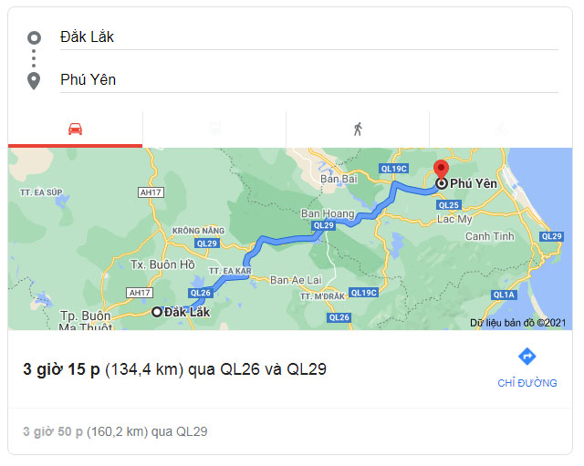 Từ Đắk Lắk đi Tuy Hòa Phú Yên bao nhiêu km