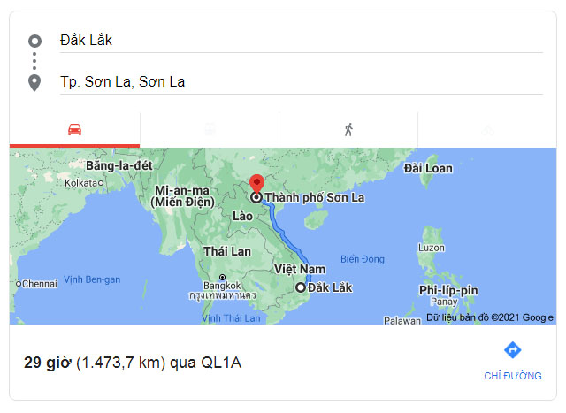 Từ Đắk Lắk đi Sơn La bao nhiêu km