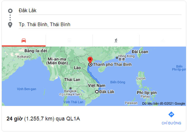 Từ Buôn Ma Thuột Đắk Lắk đi Thái Bình bao nhiêu km
