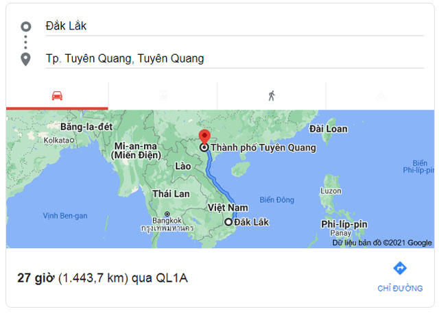 Từ Đắk Lắk đi Tuyên Quang bao nhiêu km