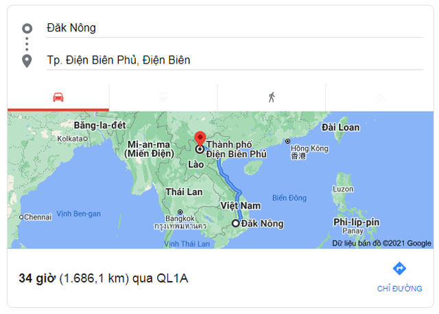 Từ Đắk Nông đi Điện Biên bao nhiêu km