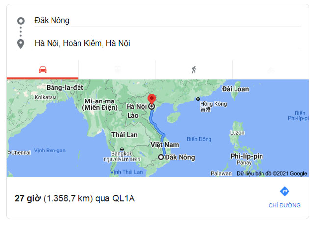 Từ Đắk Nông đi Hà Nội bao nhiêu km