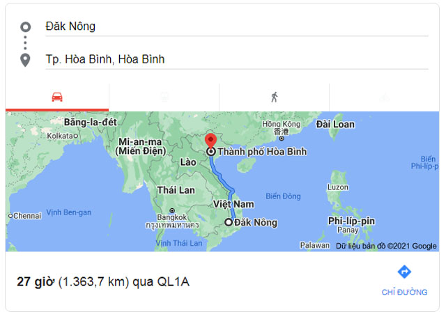 Từ Đắk Nông đi Hòa Bình bao nhiêu km