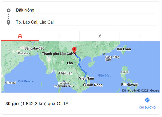Từ Đắk Nông đi Lào Cai bao nhiêu km