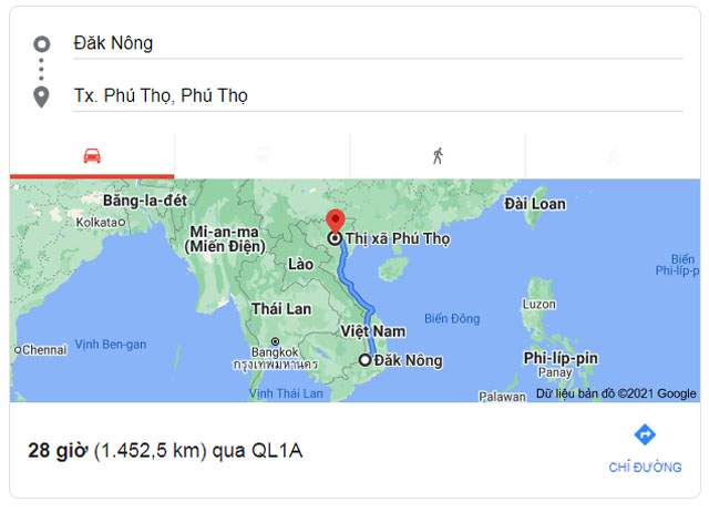Từ Đắk Nông đi Phú Thọ bao nhiêu km