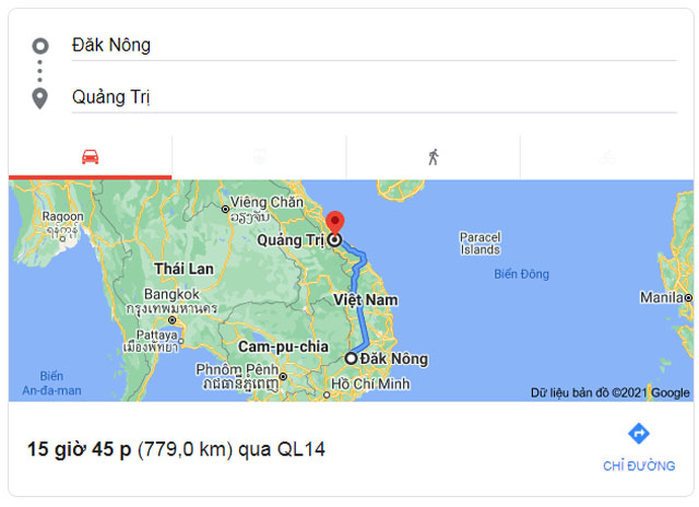 Từ Đắk Nông đi Quảng Trị bao nhiêu km
