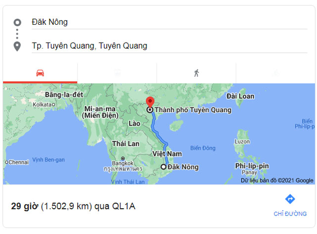 Từ Đắk Nông đi Tuyên Quang bao nhiêu km