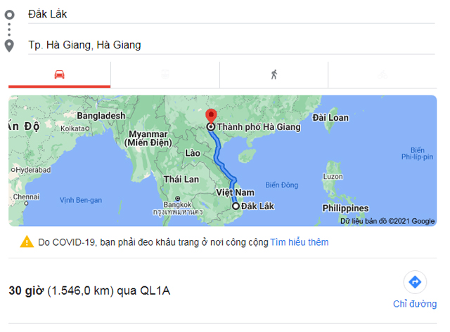 Từ Đắk Lắk đi Hà Giang bao nhiêu km