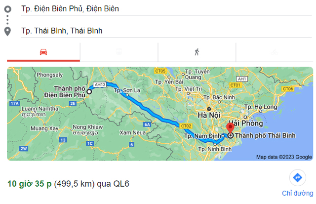 Từ Điện Biên đi Thái Bình bao nhiêu km, mất bao nhiêu giờ