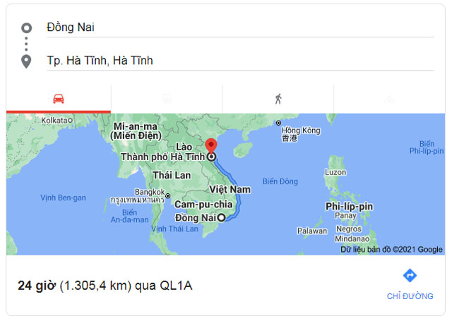Từ Đồng Nai đi Hà Tĩnh bao nhiêu km