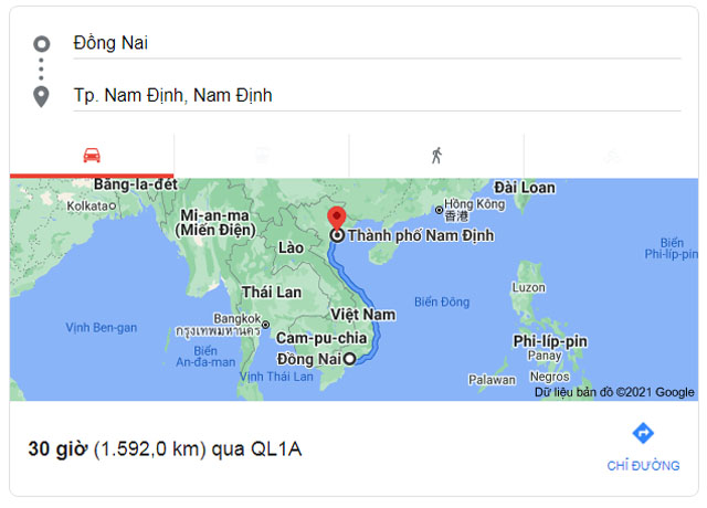 Từ Đồng Nai đi Nam Định bao nhiêu km, mất bao nhiêu tiếng