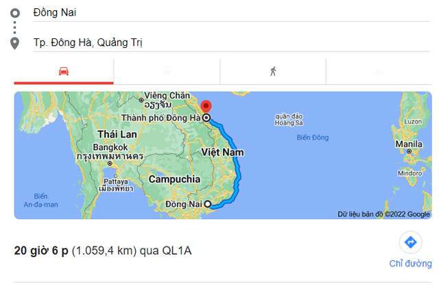 Từ Đồng Nai đi Đông Hà Quảng Trị bao nhiêu km
