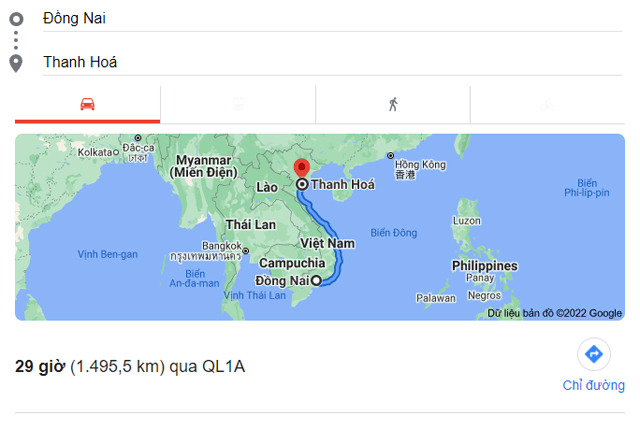 Từ Đồng Nai đi Thanh Hóa bao nhiêu km, mất bao nhiêu tiếng