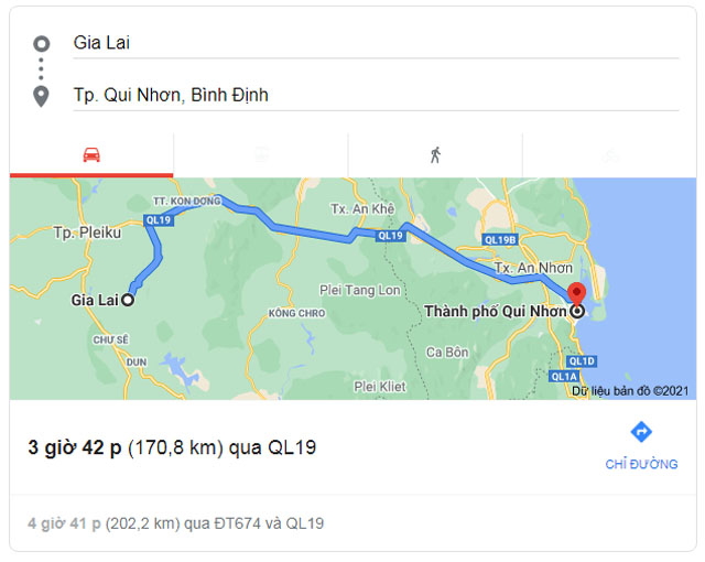 Từ Gia Lai đi Quy Nhơn Bình Định bao nhiêu km