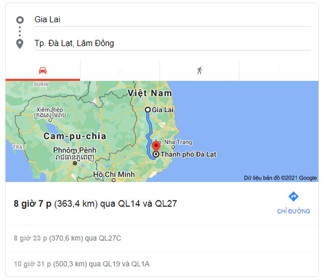 Từ Gia Lai đi Đà Lạt bao nhiêu km